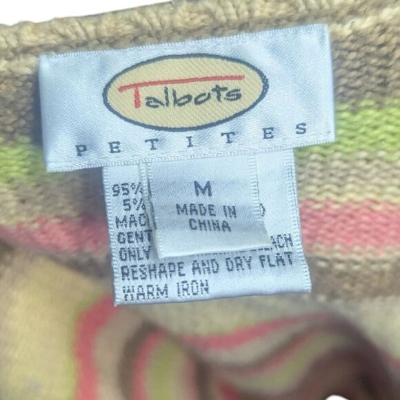 Talbots Multicolor Full Zip Pastel Striped Knit Long Sleeve Cardigan Size M Pet - Picture 4 of 5